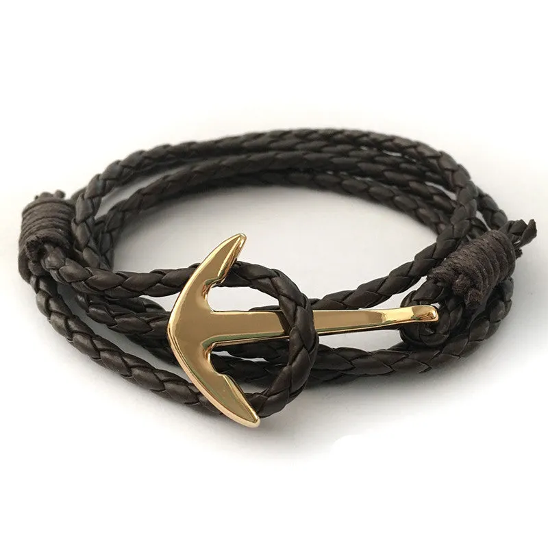 Multilayer Leather Bracelet Jewelry Man Anchor Bracelet Wristband  Accessories Hand Cuff