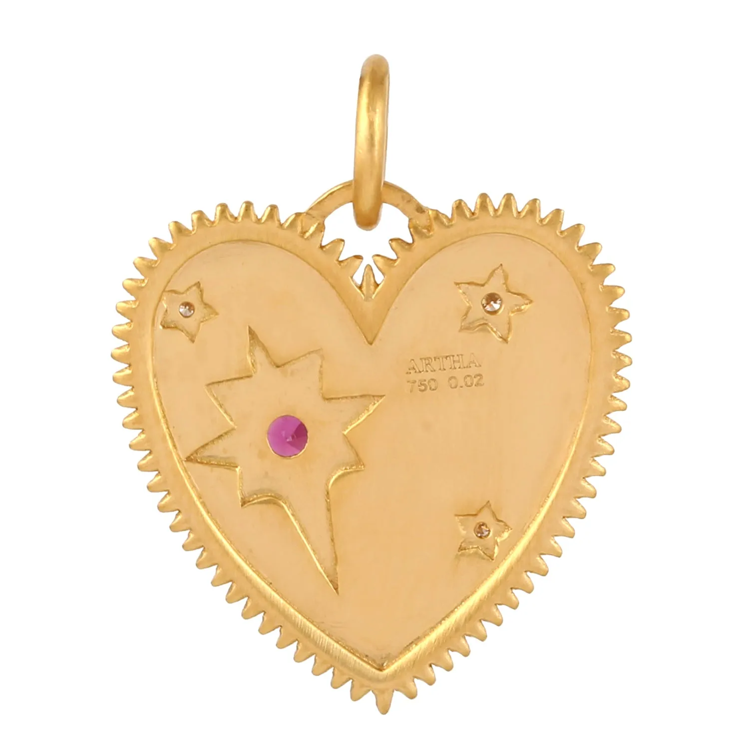 Natural Gemastone Ruby Diamond Heart 18k Gold pendant