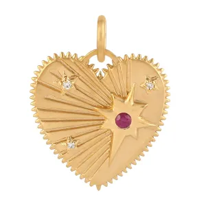 Natural Gemastone Ruby Diamond Heart 18k Gold pendant