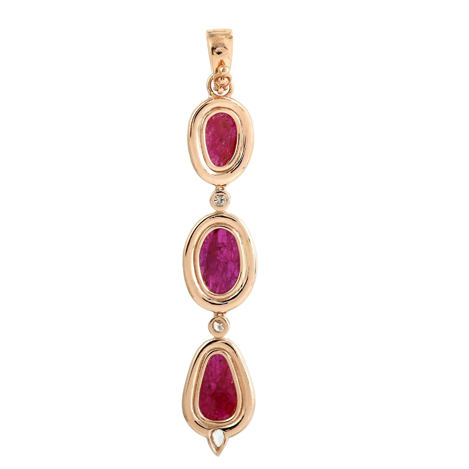 Natural Ruby Pave Diamond Long Drop Designer Pendant In 18k Rose Gold