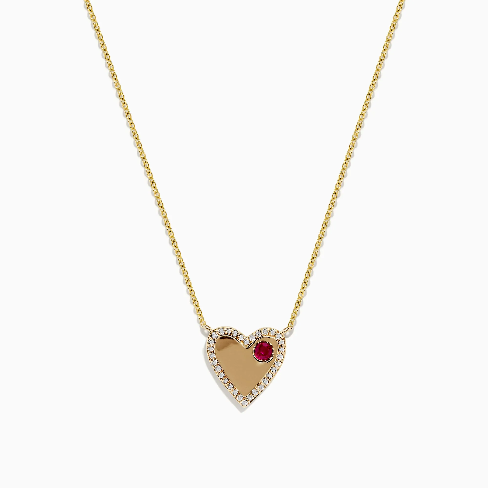 Novelty 14K Yellow Gold Ruby and Diamond Heart Necklace, 0.29 TCW