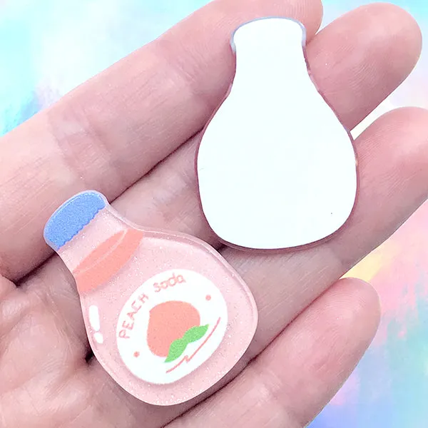 Peach Soda Acrylic Cabochon with Glitter | Kawaii Hair Bow Center | Decoden Embellishment | Scrapbook Supplies (2 pcs / 24mm x 34mm)