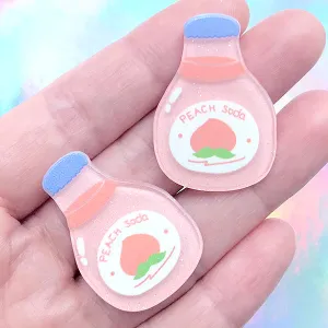 Peach Soda Acrylic Cabochon with Glitter | Kawaii Hair Bow Center | Decoden Embellishment | Scrapbook Supplies (2 pcs / 24mm x 34mm)