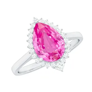 Pear Created Pink Sapphire Cocktail Halo Ring with Diamond