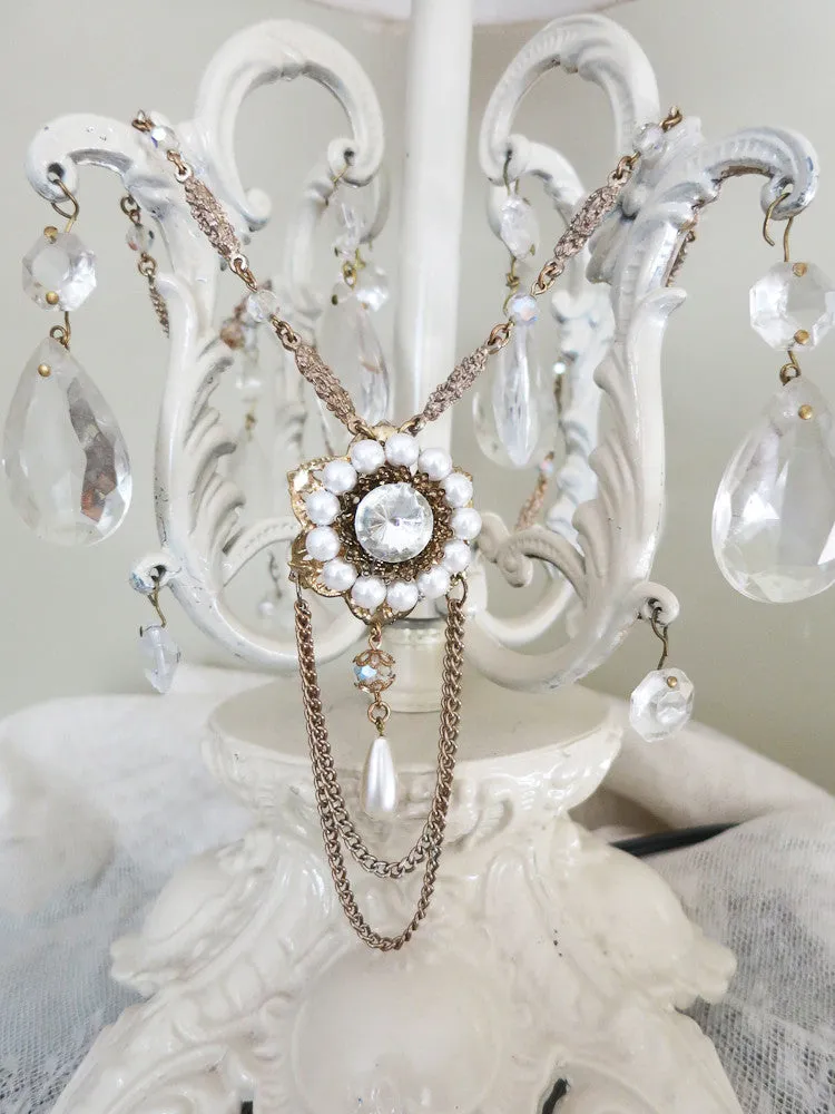 Pearl & Crystal Swag Necklace