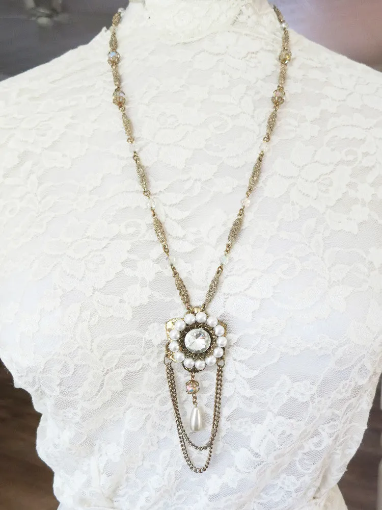 Pearl & Crystal Swag Necklace