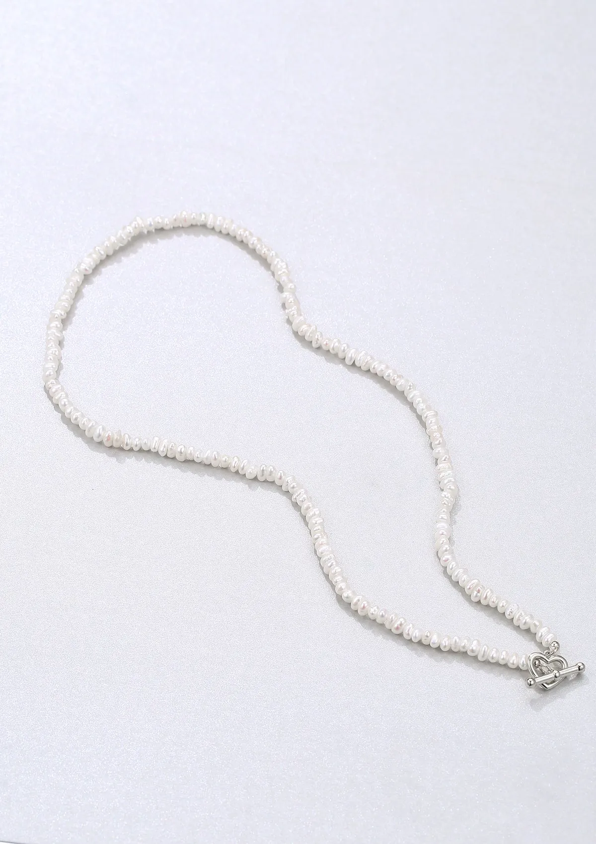 Pearl Heart Sterling Silver Clasp Choker Necklace