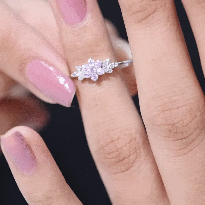 Pink Sapphire Flower Cluster Promise Ring with Diamond