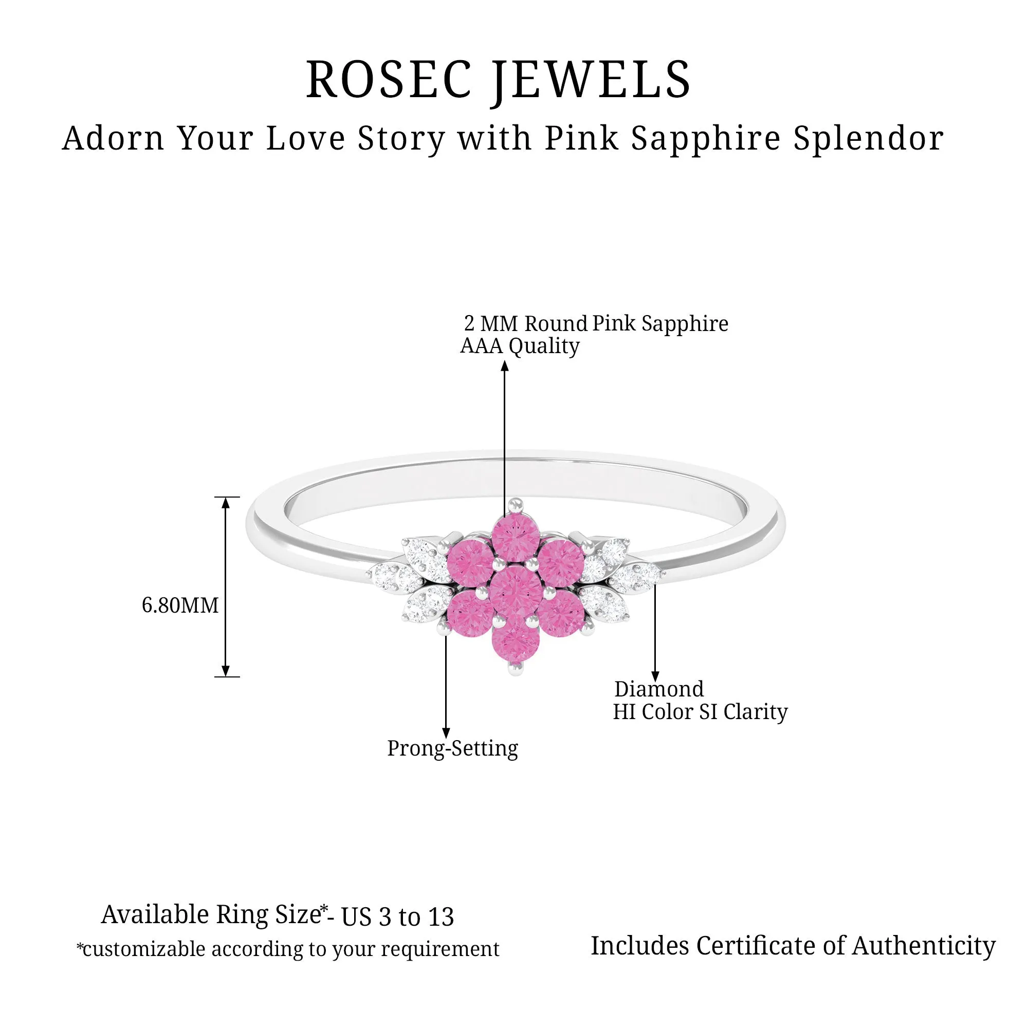 Pink Sapphire Flower Cluster Promise Ring with Diamond