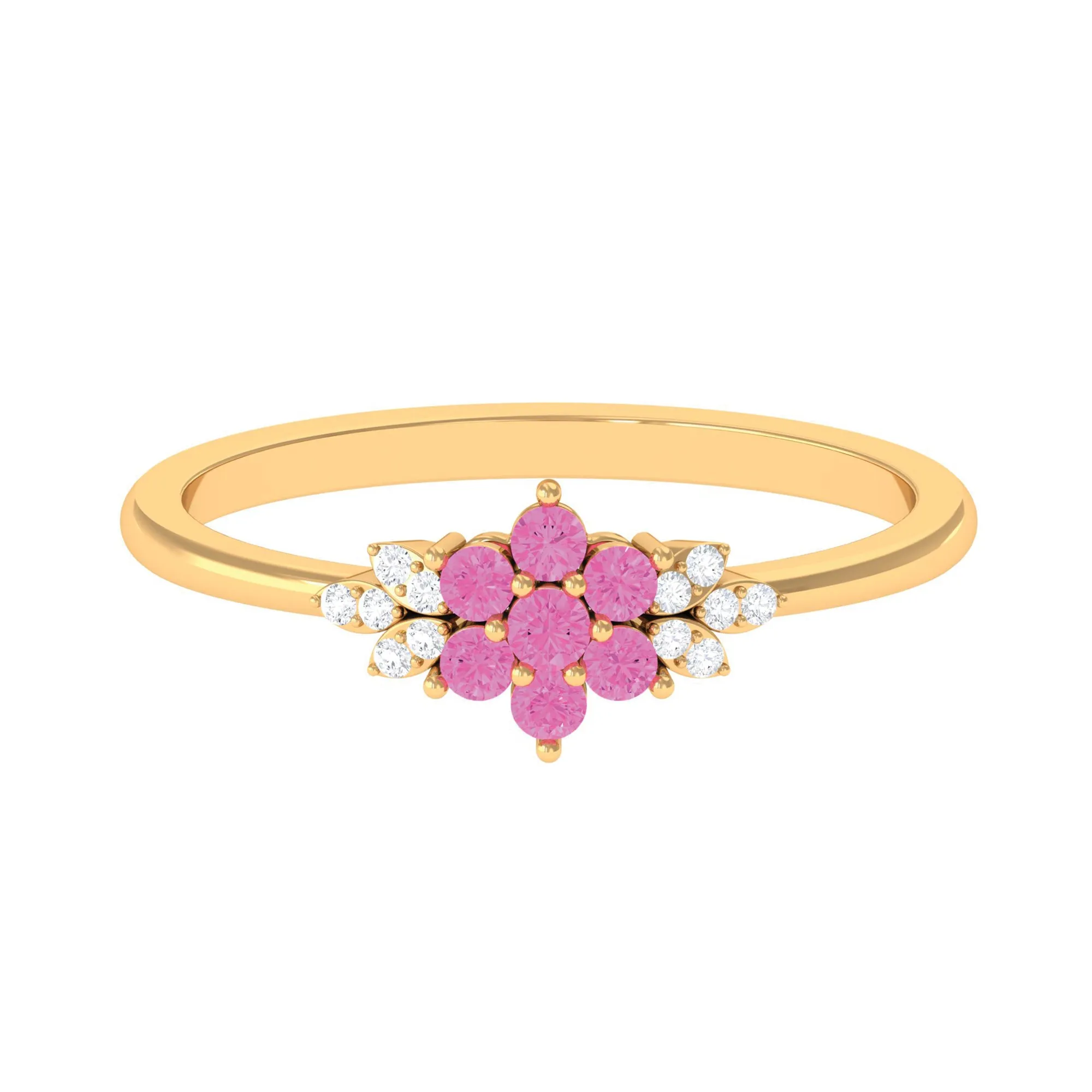 Pink Sapphire Flower Cluster Promise Ring with Diamond