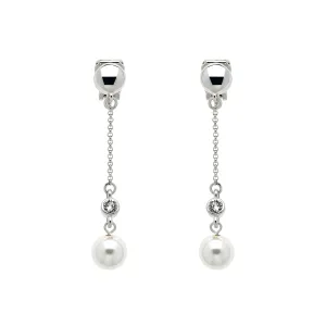 Platinum Chain & Pearl Clip Earrings