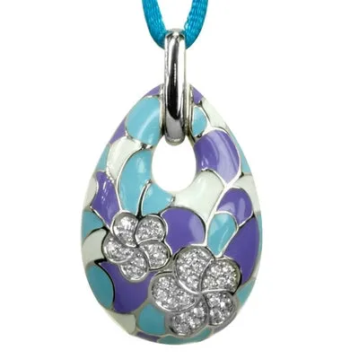 Plumeria - Purple Enamel with CZ Pendant