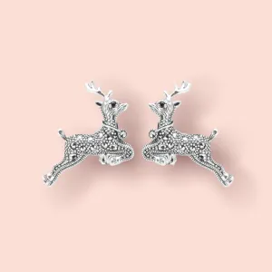 Reindeer Earrings Silver Marcasite