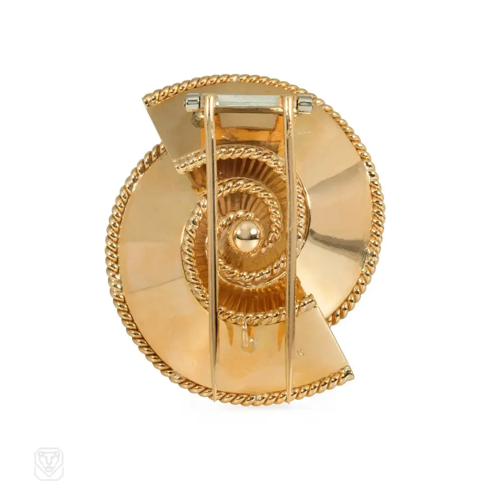 Retro gold and diamond concentric swirl brooch