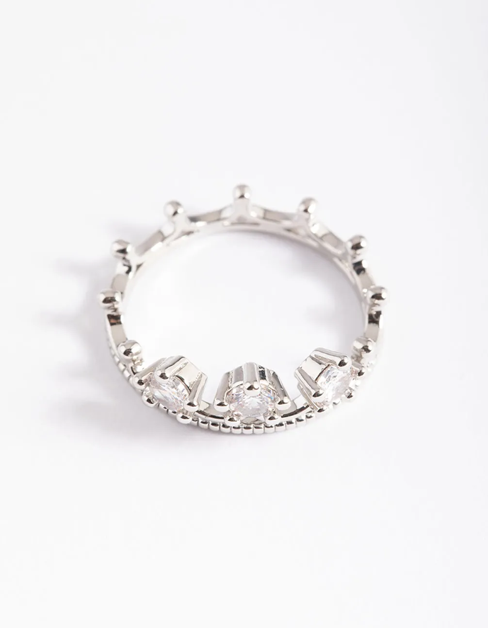 Rhodium Cubic Zirconia Crown Ring