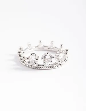 Rhodium Cubic Zirconia Crown Ring