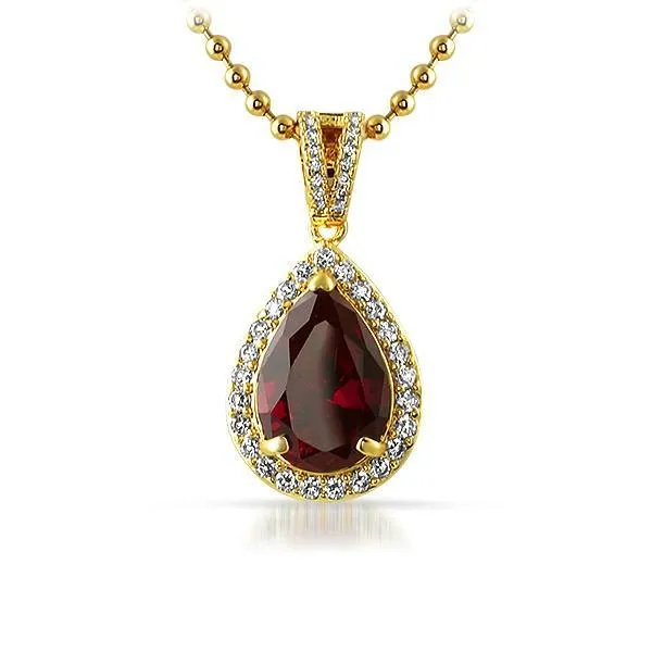 Rick Ross Style .925 Silver Red Gem Pendant Gold