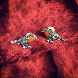 Robin earrings silver Marcasite enamel