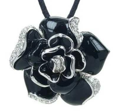 Rosette - Black Enamel with CZ Pendant