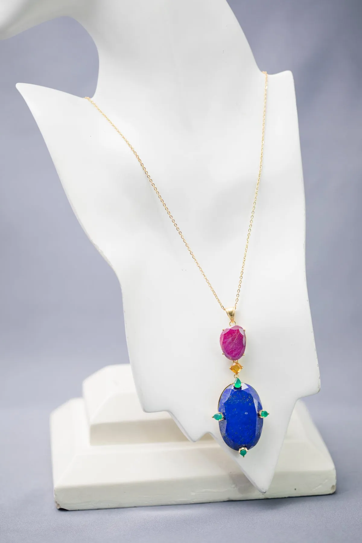 Rough cut Ruby & Lapis Lazuli Terra Firma Pendant