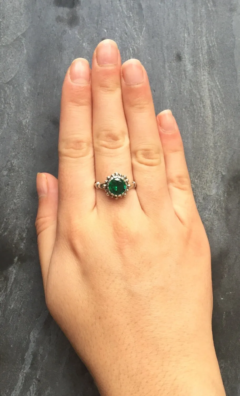 Round Emerald Ring - Vintage Emerald Ring - Green Vintage Ring