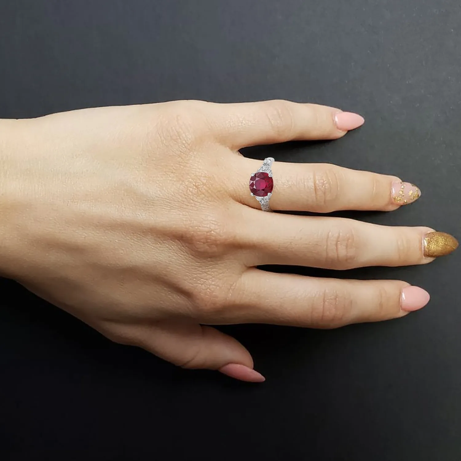 Round Ruby Diamond Ring