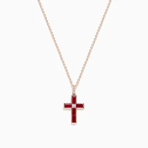 Ruby Royale 14K Rose Gold Ruby and Diamond Cross Pendant