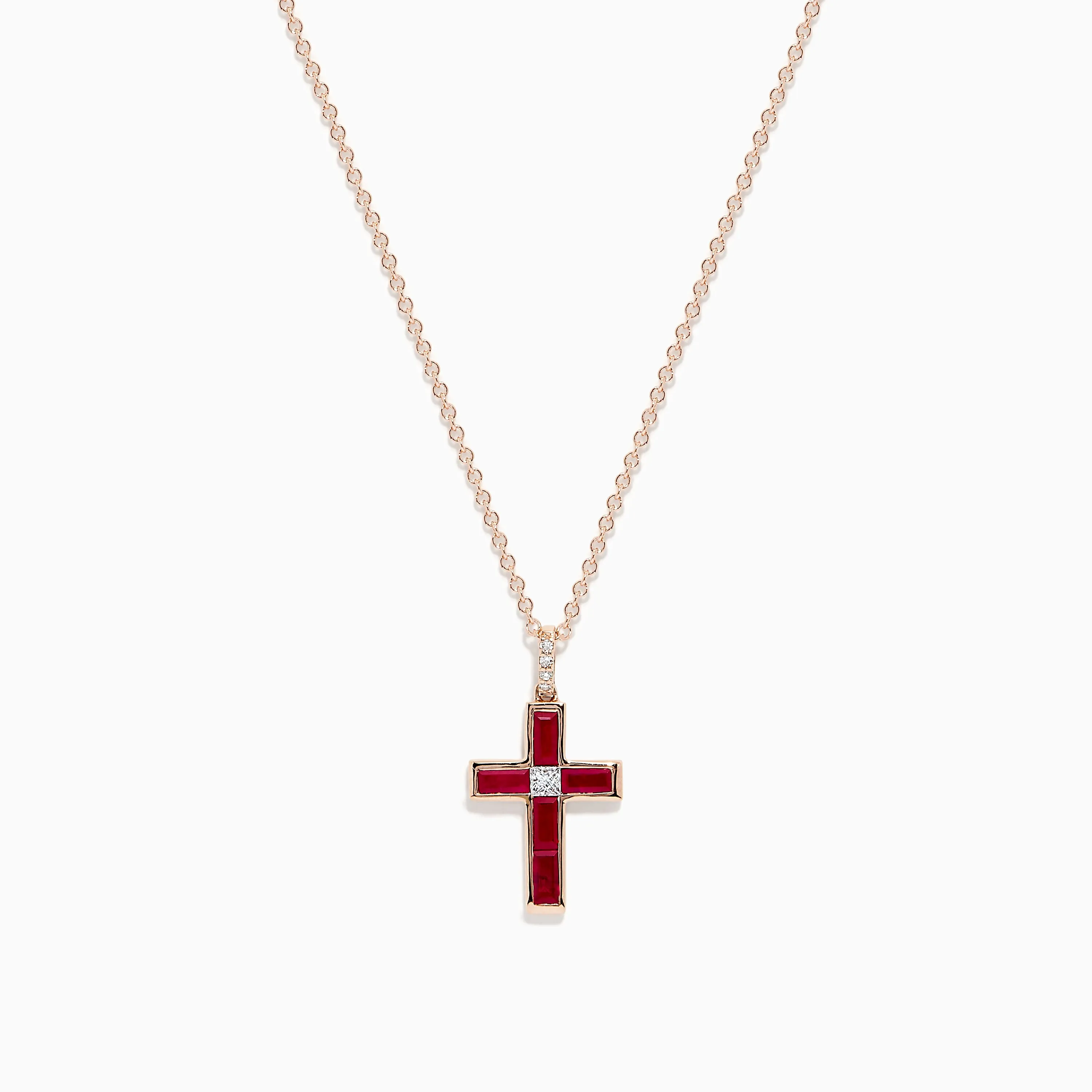 Ruby Royale 14K Rose Gold Ruby and Diamond Cross Pendant