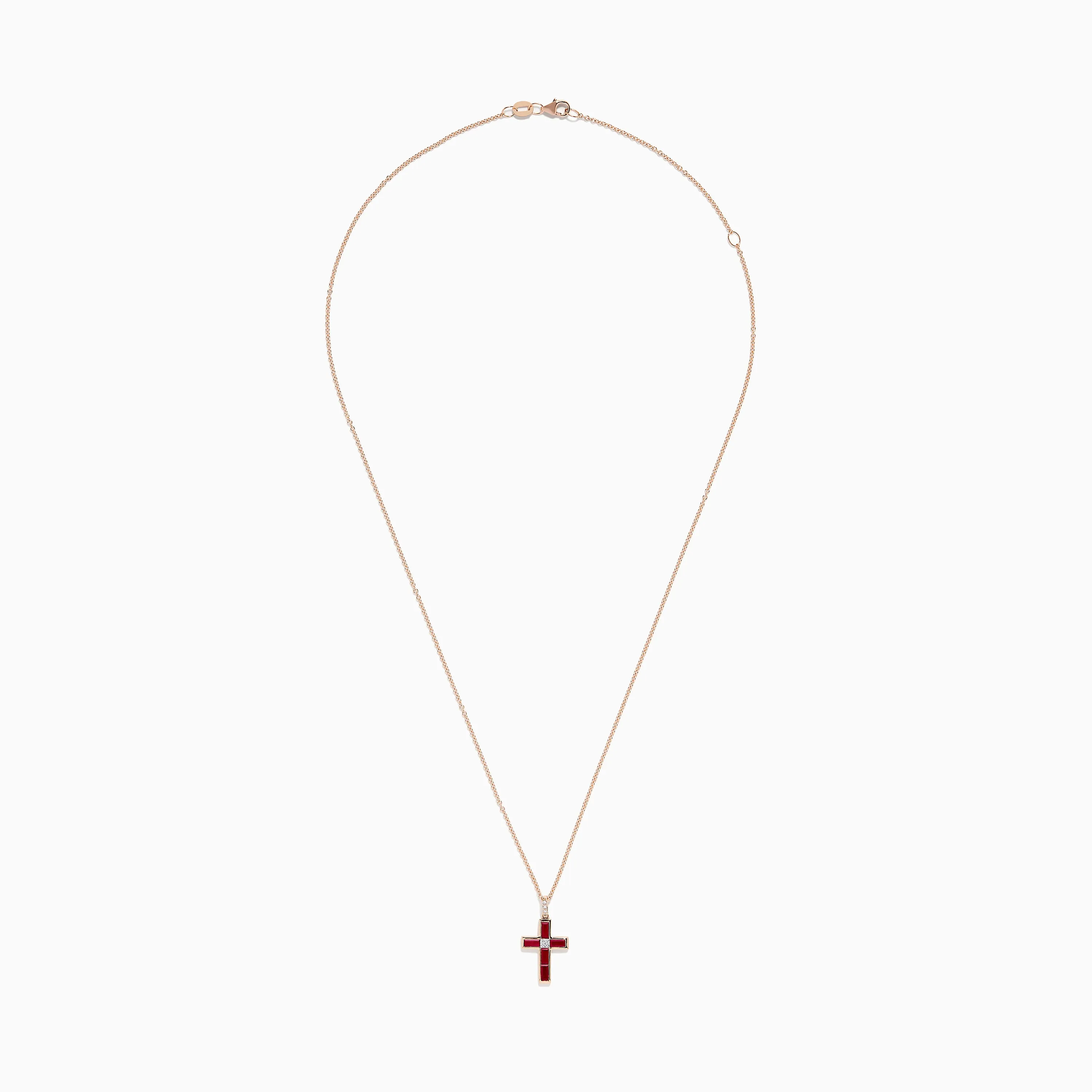 Ruby Royale 14K Rose Gold Ruby and Diamond Cross Pendant