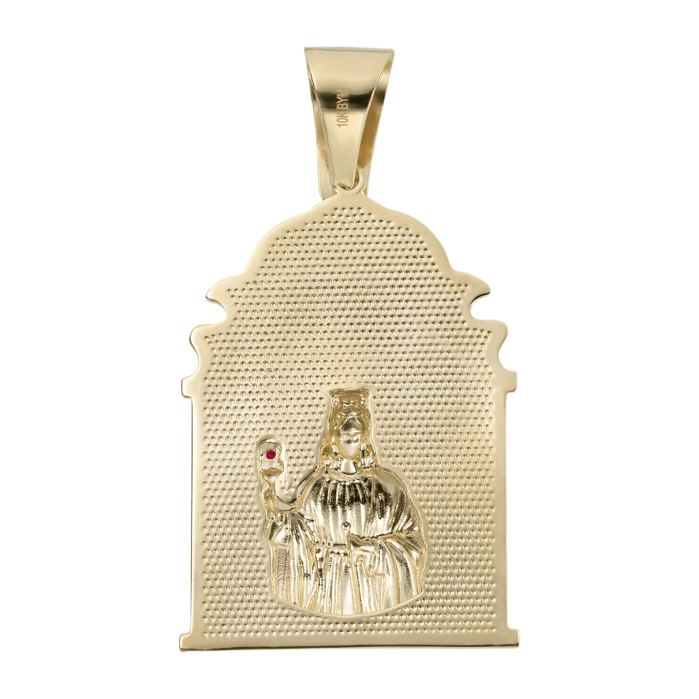 Saint Barbara Diamond Cut Ruby Pendant 10K Yellow Gold