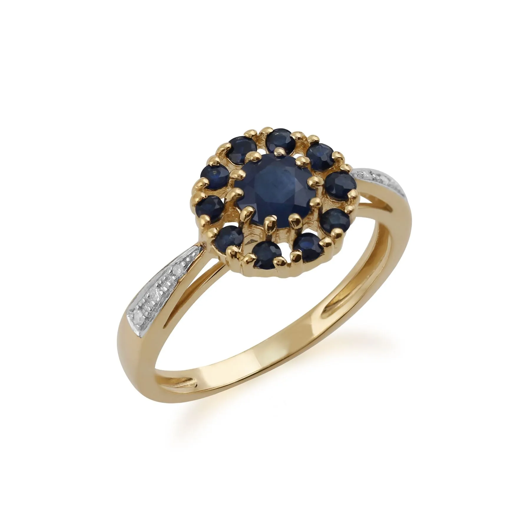 Saphir Ring, 9 Karat Gelbgold 1.04ct ct Saphir & Diamant Blume Ring