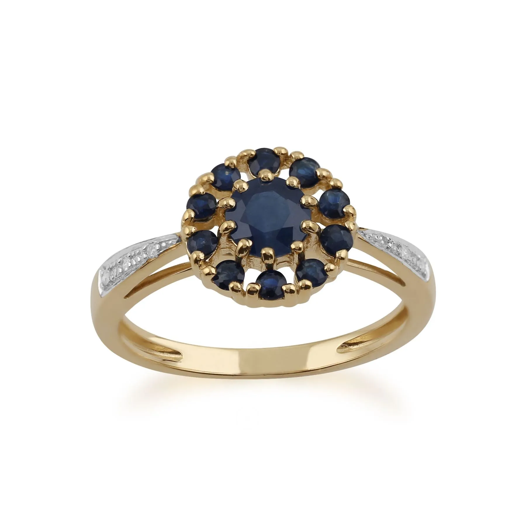 Saphir Ring, 9 Karat Gelbgold 1.04ct ct Saphir & Diamant Blume Ring