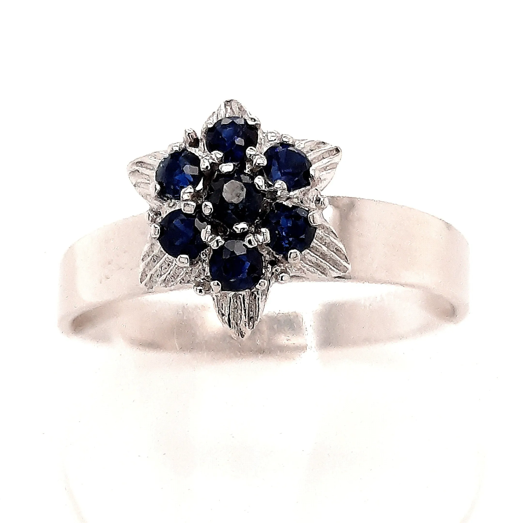 Sapphire 9ct White Gold Flower Ring