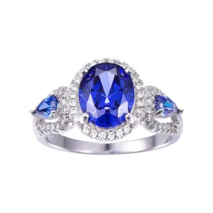 Sapphire Little Diamonds Ring - 925 Solid Sterling Silver