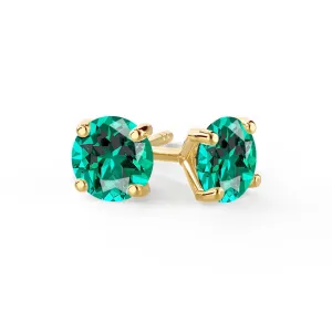 SENA - Round Emerald 18k Yellow Gold Stud Earrings