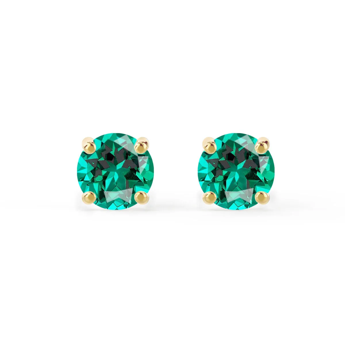 SENA - Round Emerald 18k Yellow Gold Stud Earrings