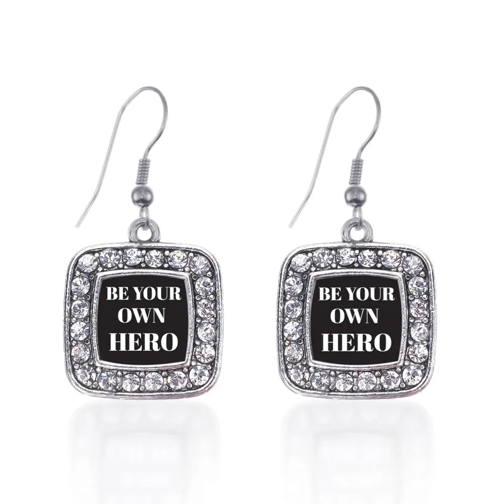 Silver Be Your Own Hero Square Charm Dangle Earrings