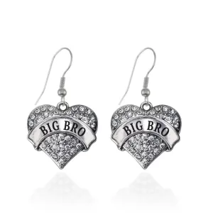 Silver Big Bro Pave Heart Charm Dangle Earrings