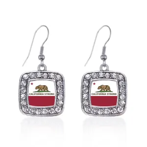 Silver California Strong Flag Square Charm Dangle Earrings