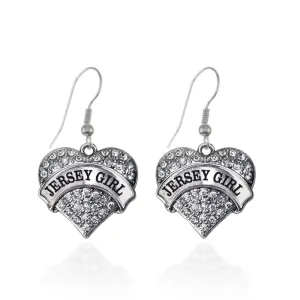 Silver Jersey Girl Pave Heart Charm Dangle Earrings