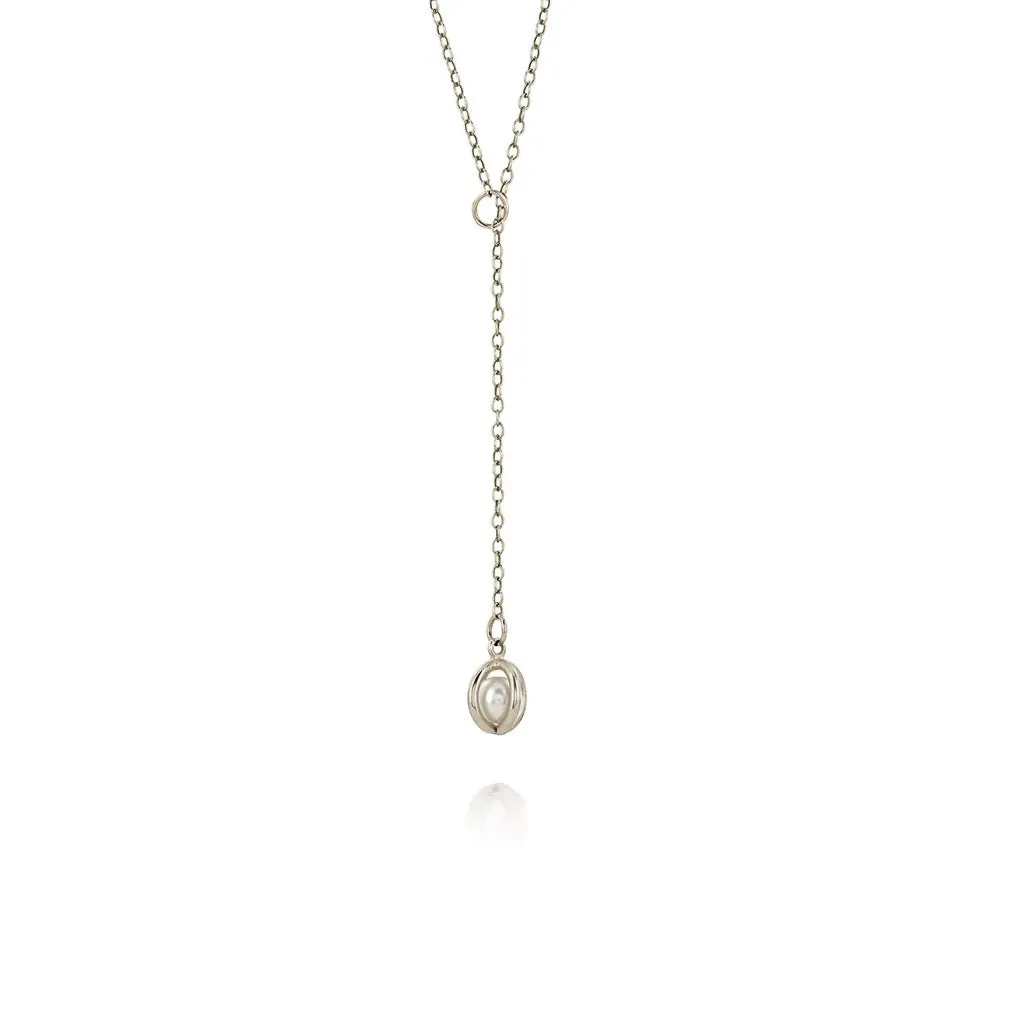 Silver pearl lariat necklace