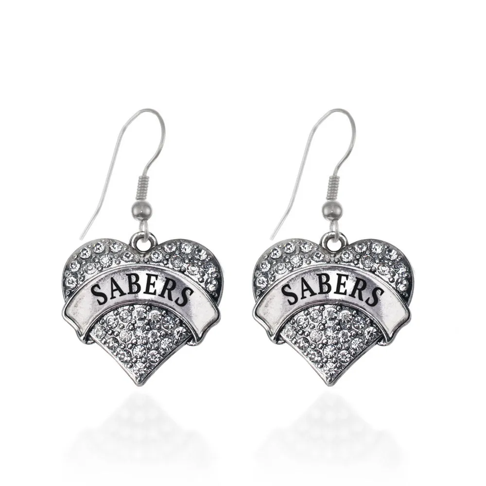 Silver Sabers Pave Heart Charm Dangle Earrings