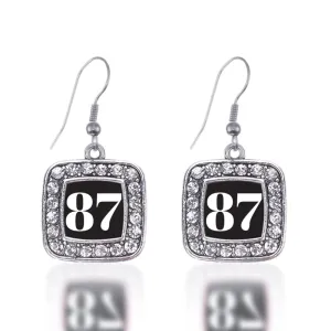 Silver Sport Number 87 Square Charm Dangle Earrings