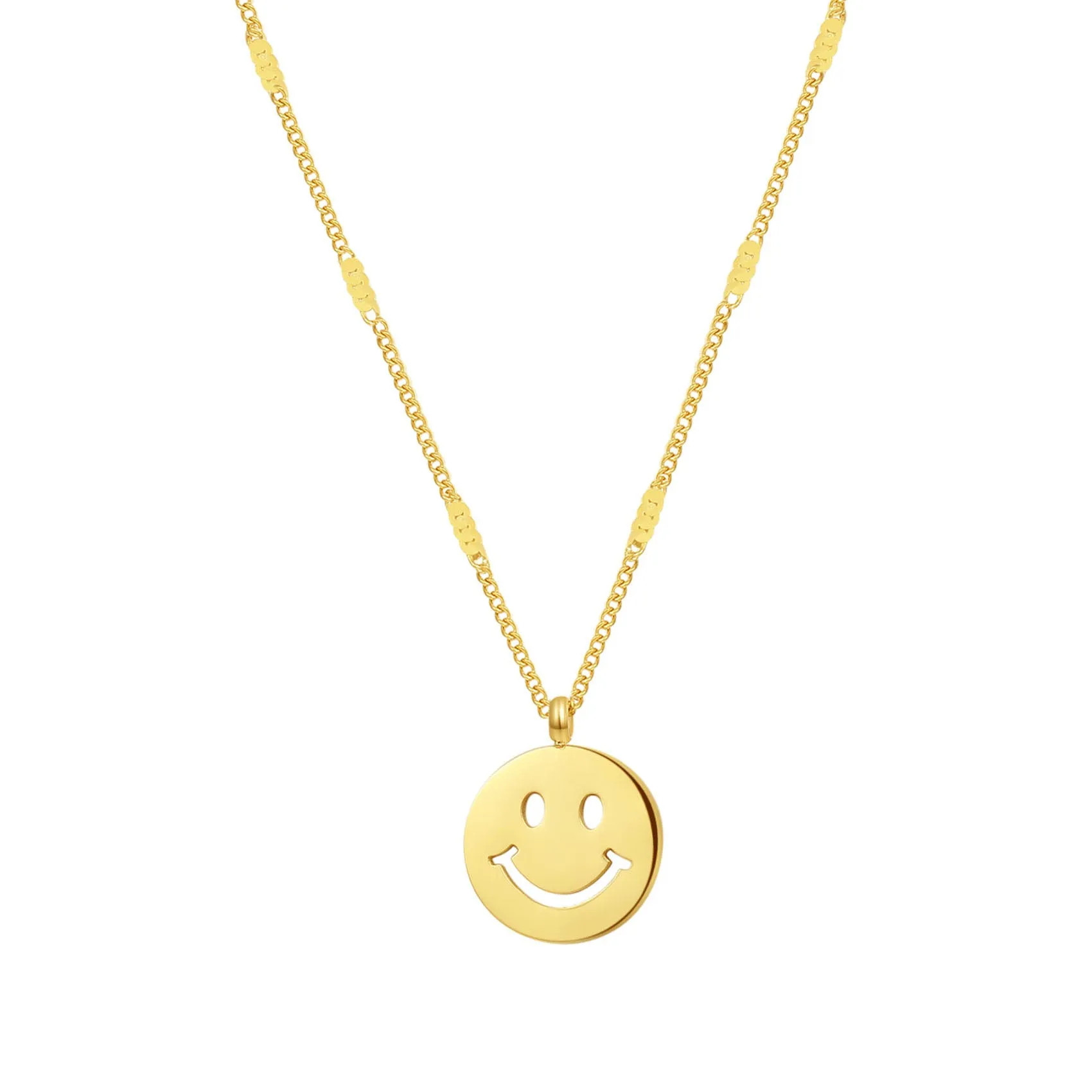 Smiley Face Pendant Necklace Sterling Silver Gold