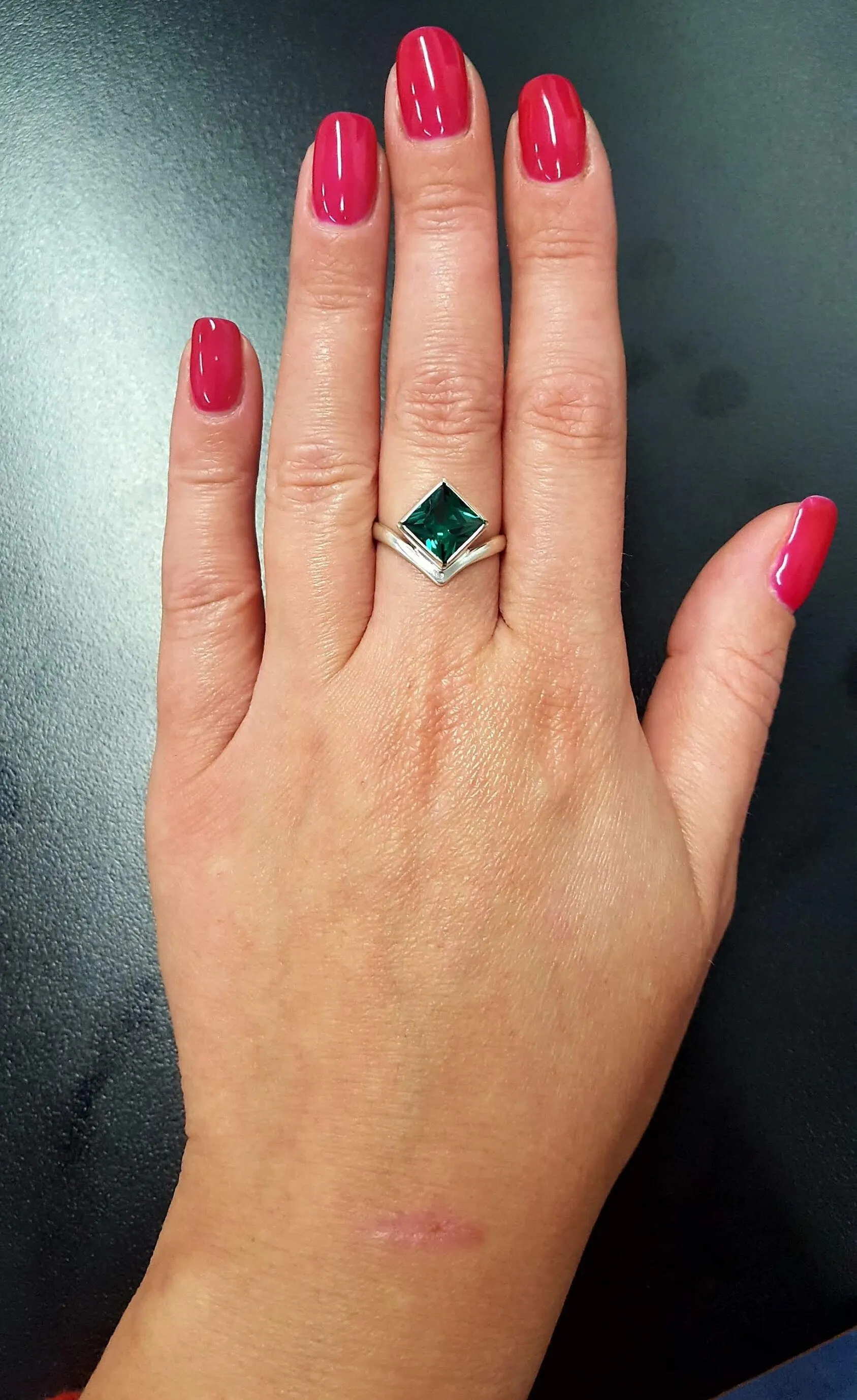 Square Emerald Ring - Green Asymmetric Ring - Vintage Square Ring