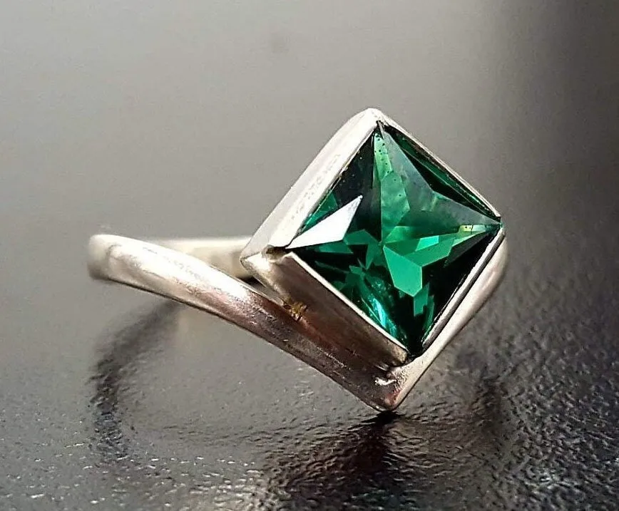 Square Emerald Ring - Green Asymmetric Ring - Vintage Square Ring