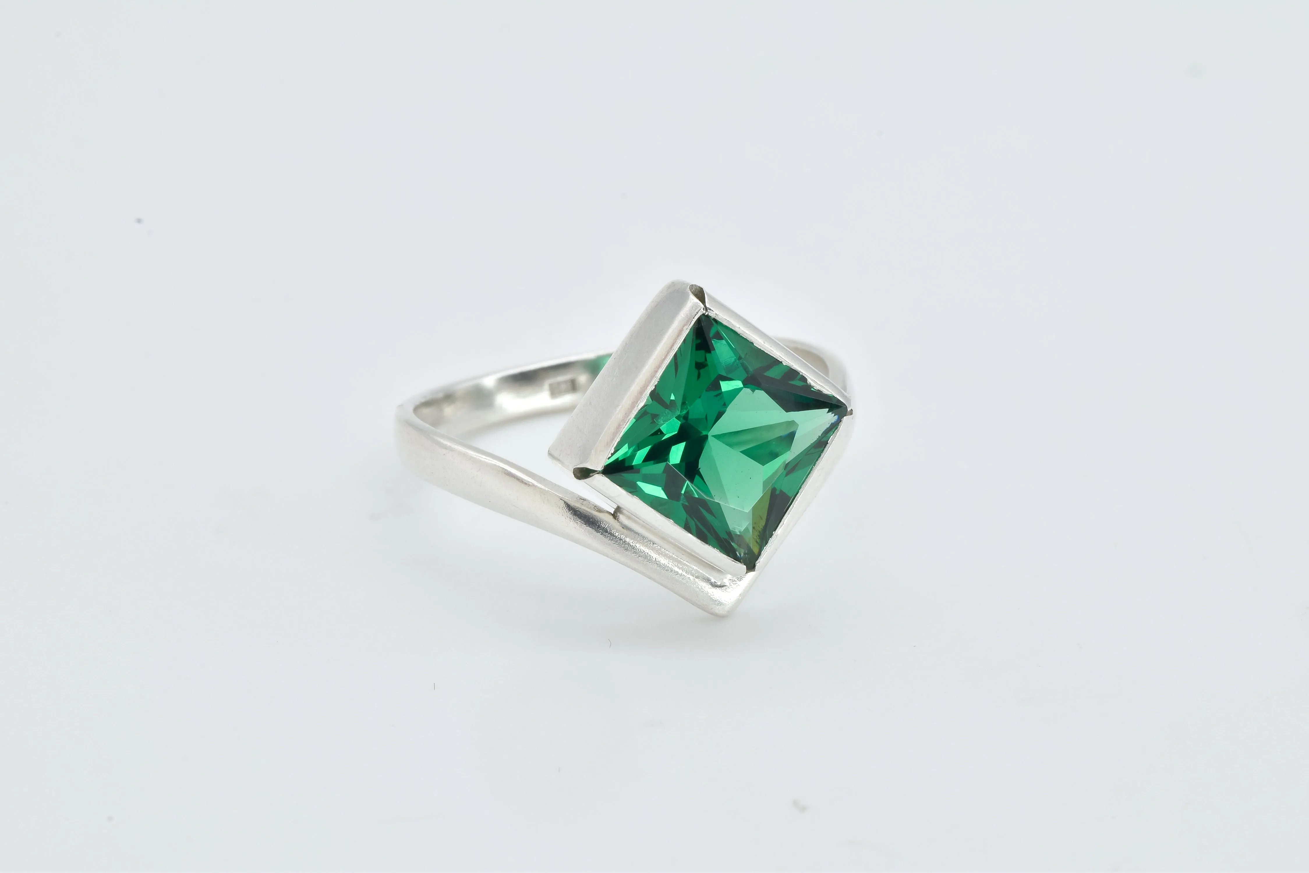 Square Emerald Ring - Green Asymmetric Ring - Vintage Square Ring