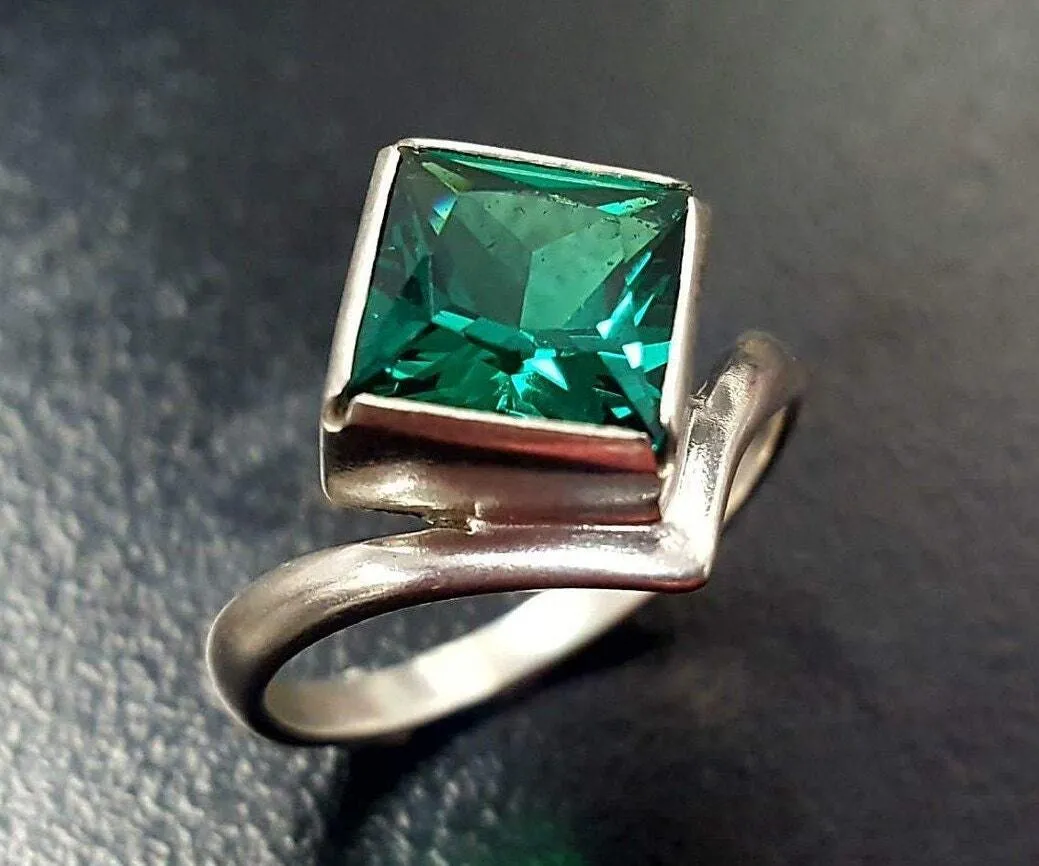 Square Emerald Ring - Green Asymmetric Ring - Vintage Square Ring