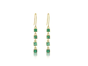 Square Emerald Yellow Gold Drop Earrings