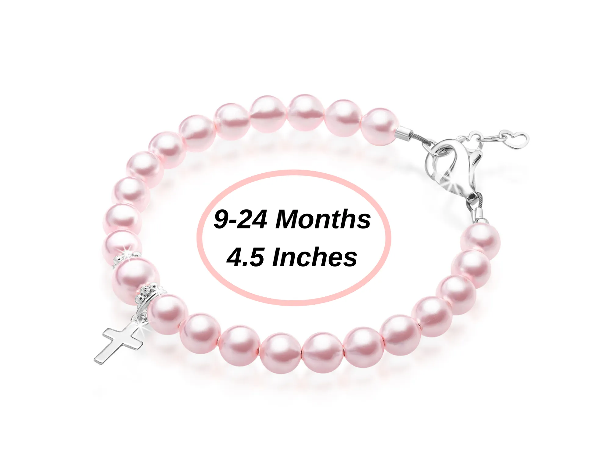 Sterling Silver Cross Charm Pink Pearl Bracelet for Girls - Baptism gifts